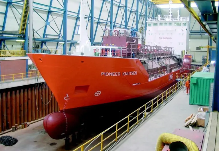 Sections of Knutsens new bi-fuel tanker during assembly at Bijlsma.
