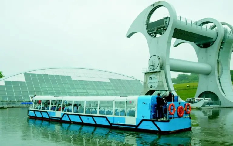 The Archimedes is seen below the Falkirk Wheel. Photo courtesy of British Waterways.