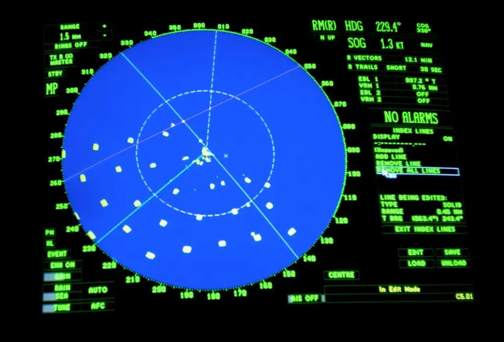 A radar image of monopiles for the Kentish Flats wind farm under construction in the Thames Estuary. Photo courtesy of Elsam.