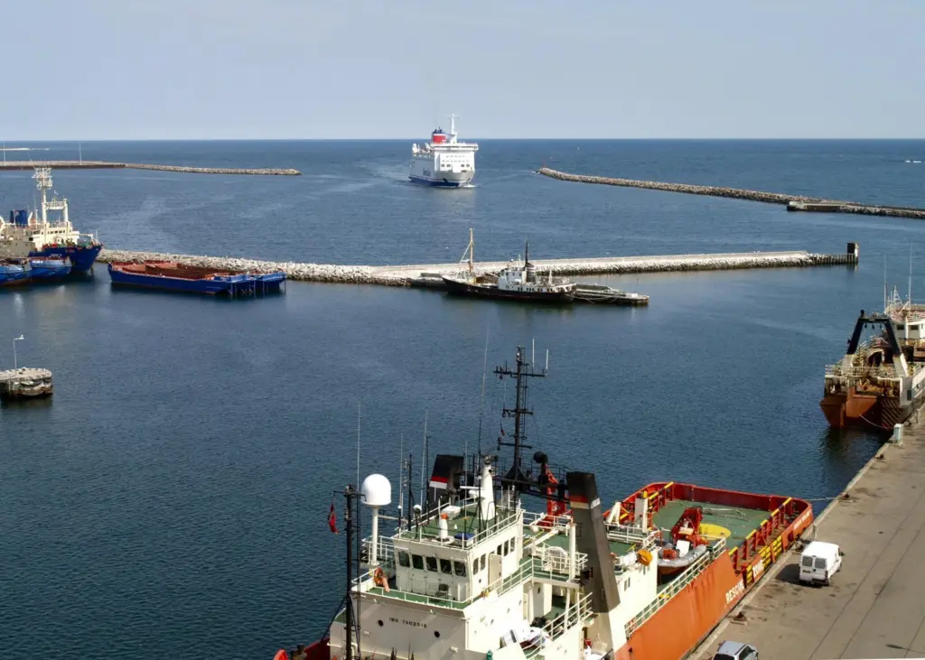 The Anholt Offshore Wind farm can be seen from Grenaa Harbour.