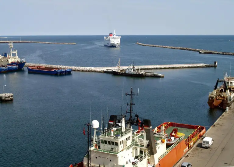 The Anholt Offshore Wind farm can be seen from Grenaa Harbour.