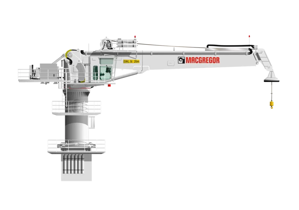 MacGregor's three-axis motion compensated crane employs new technology that compensates for vessel movements in the horizontal plane (pitch and roll) in addition to heave compensation in the vertical plane