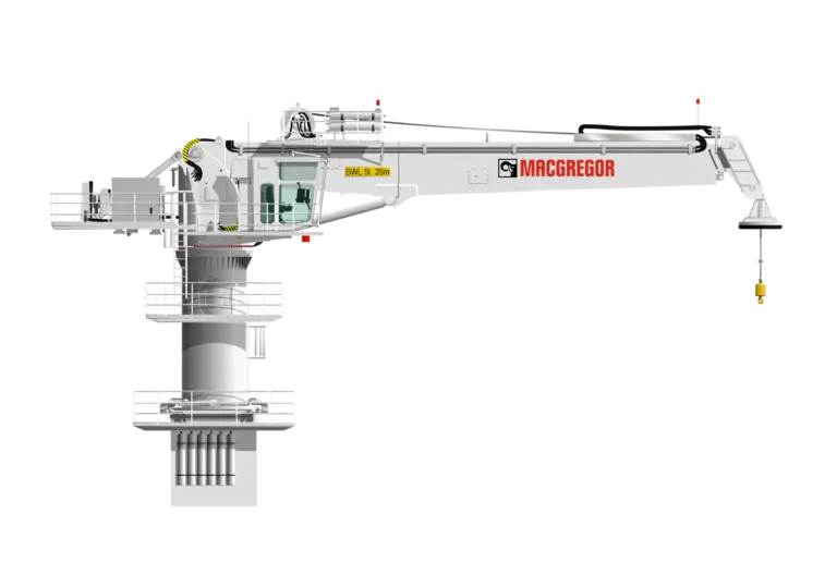 MacGregor's three-axis motion compensated crane employs new technology that compensates for vessel movements in the horizontal plane (pitch and roll) in addition to heave compensation in the vertical plane