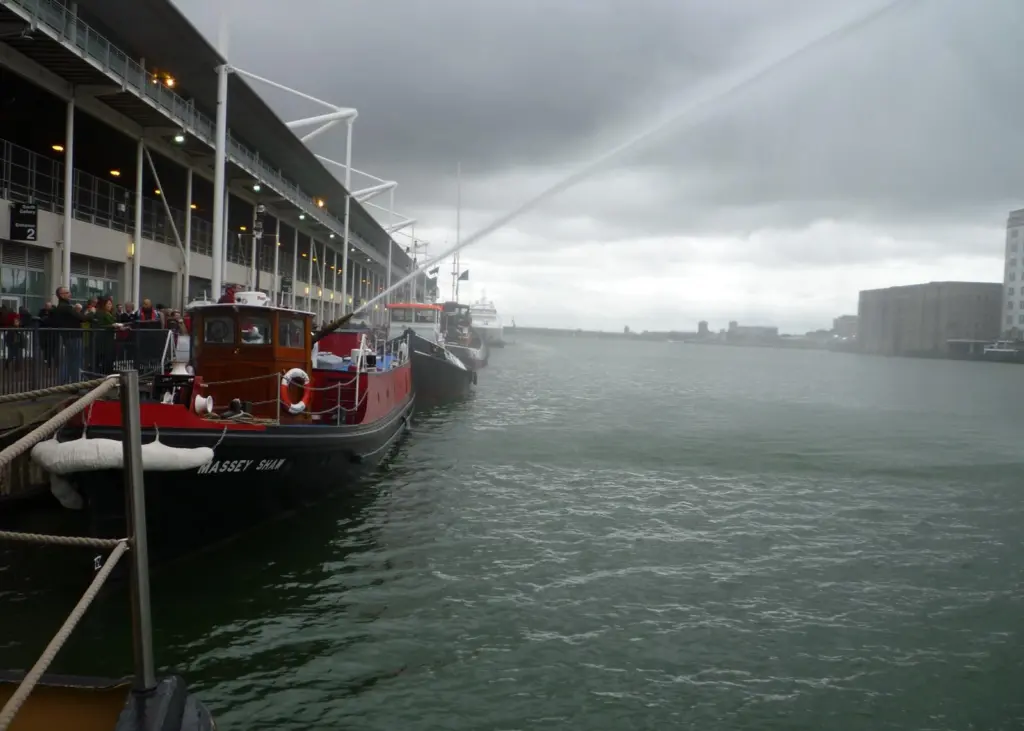 The Massey Shaw was moored alongside at the London Boat Show and gave several pumping demonstrations