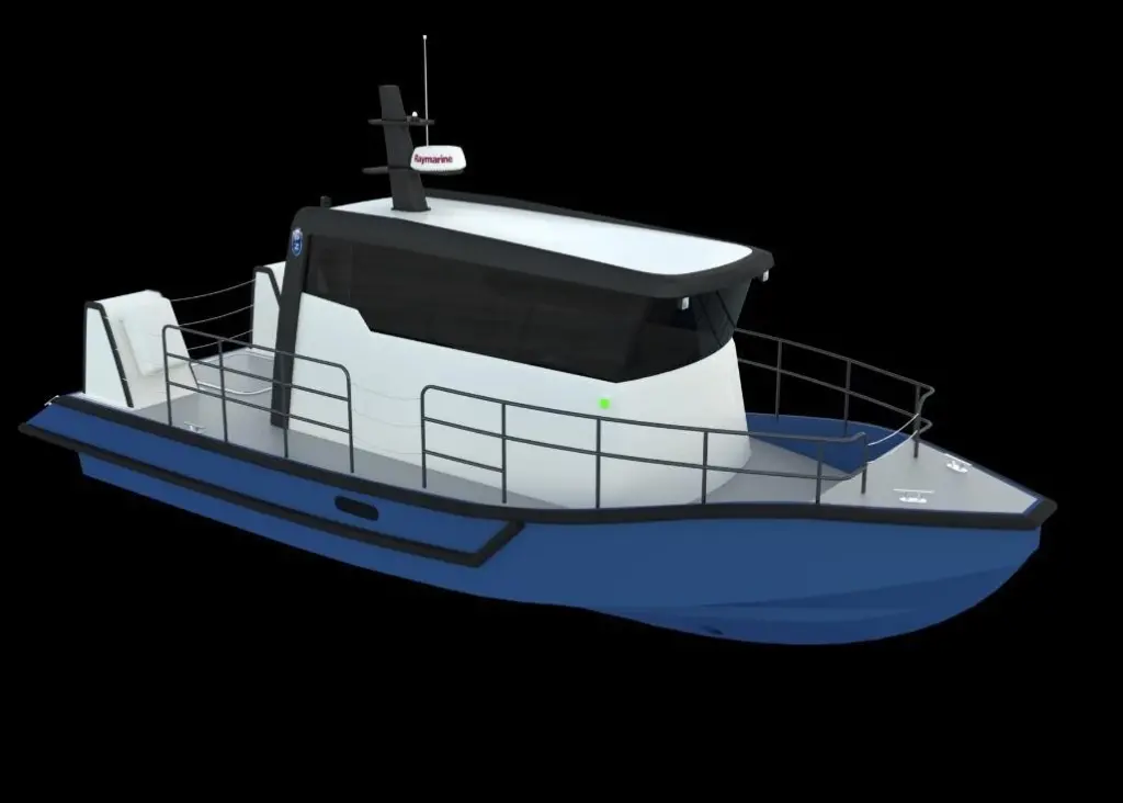 The walk-around deck layout with a centered cabin provides flexibility and room for a variety of missions and boarding situations