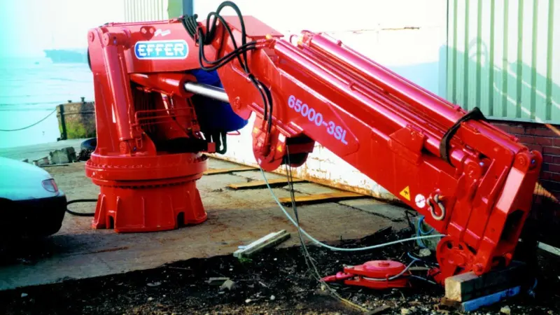The first of two Effer 65 cranes awaits installation at the Hepworth Shipyard in Paull, near Hull.
