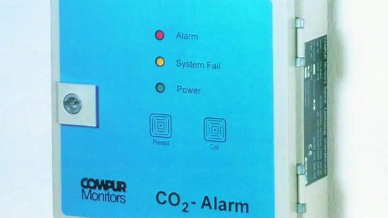 The CO2 Alarm system requires only four screws and a power supply for bulkhead mounting.
