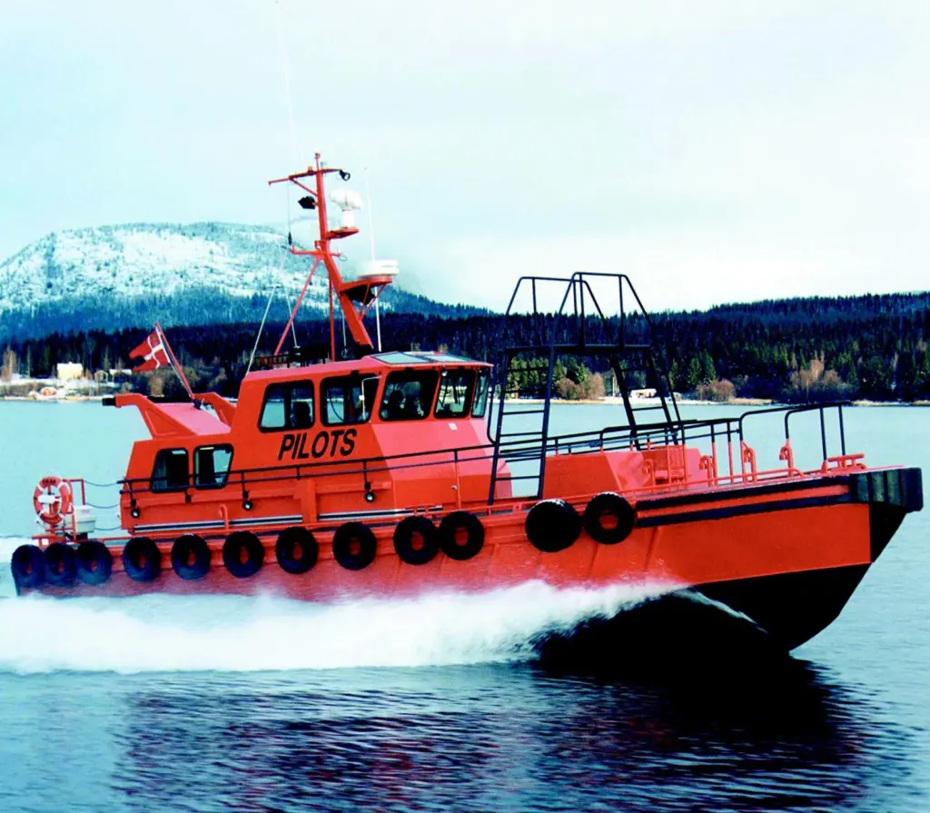 An AP 14000 pilot launch from Dockstavarvet is pictured during trials of a previous delivery to the Danish Pilotage Authority.