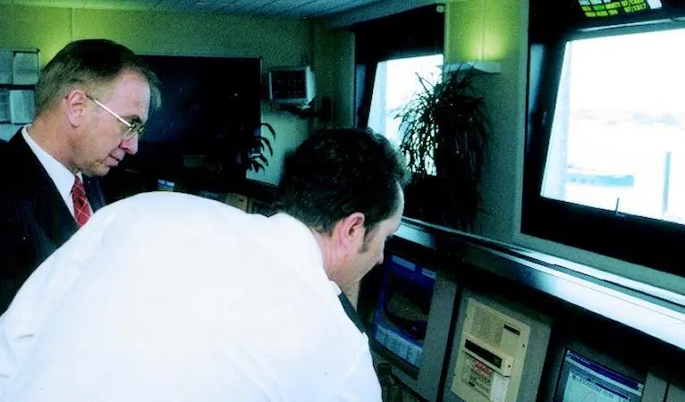 David Jamieson MP samples the technology at the Port of London Authoritys VTS Centre at Gravesend.