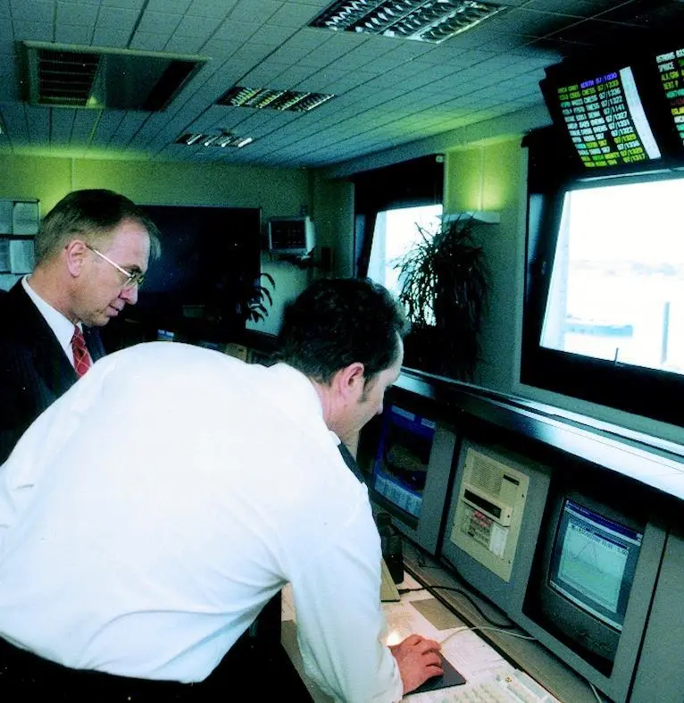 David Jamieson MP samples the technology at the Port of London Authoritys VTS Centre at Gravesend.