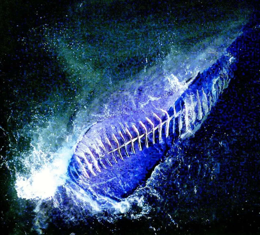 A whale shows evidence of a close encounter with a conventional propeller.