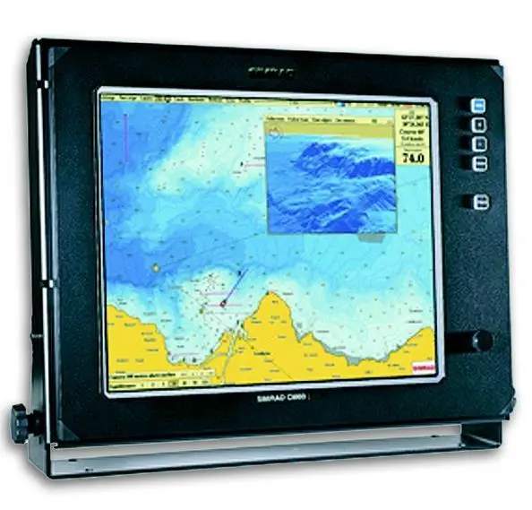 The Simrad CM60 high-speed plotter combining echosounder depth data and GPS input for real-time topographic seabed mapping.