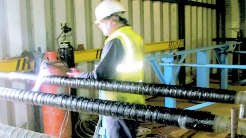 Tie rods for the new Scrabster ferry berth are wrapped for protection.