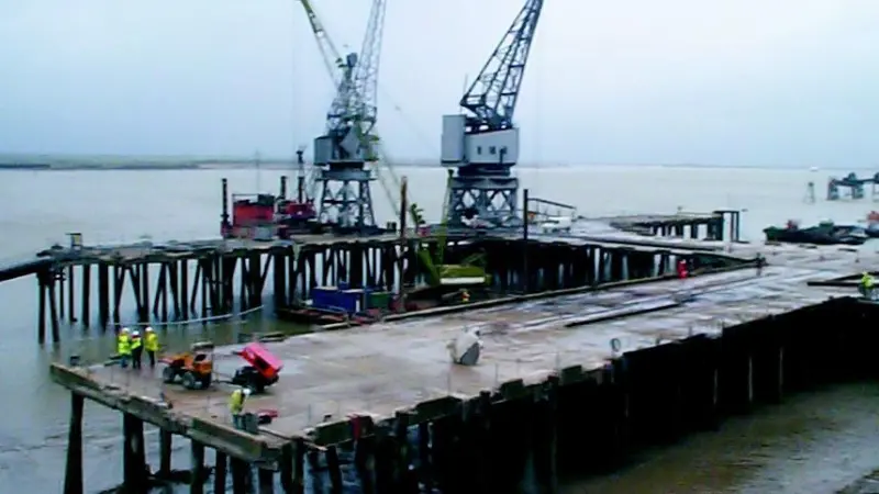 Demolition works underway at Denton Wharf.
