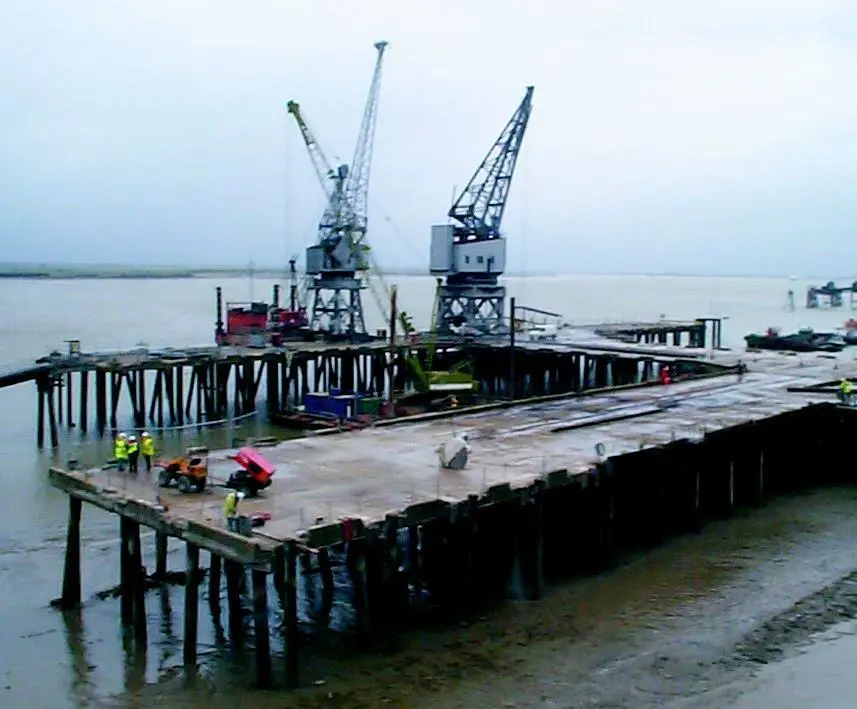 Demolition works underway at Denton Wharf.