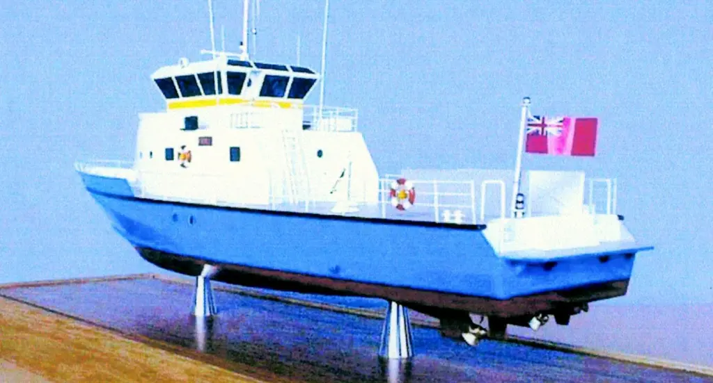 A model of the RAF training launch showing the crane position amidships.