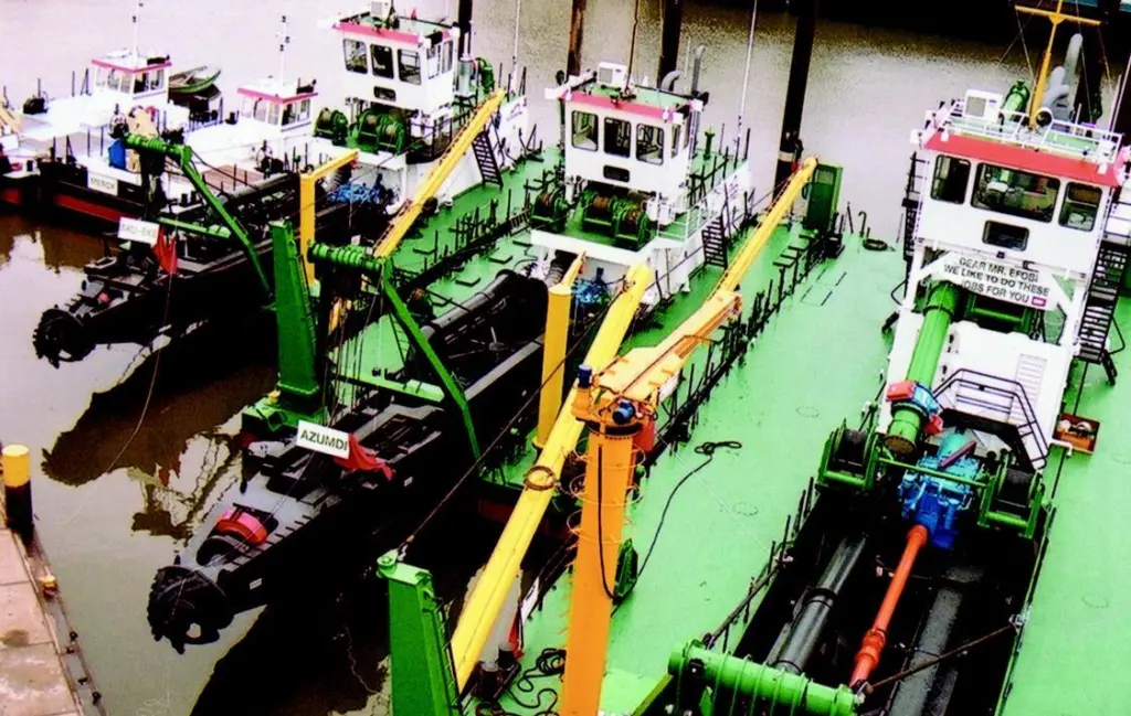 A part of the equipment, from right to the left; Beaver 3800 NG, Beaver 5014C, Beaver 4510C and twice a Delta MultiCraft 1200 workbarge.