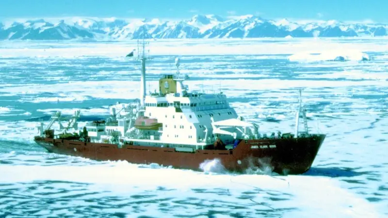 The RRS James Ross Clark in the Antarctic. (Photo by Peter Bucktrout, British Antarctic Survey)