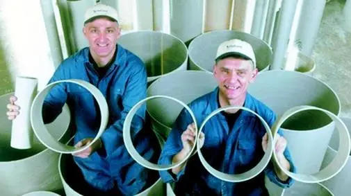 Halyard employees display some of the filament wound tube which contributed to the 30 km milestone.