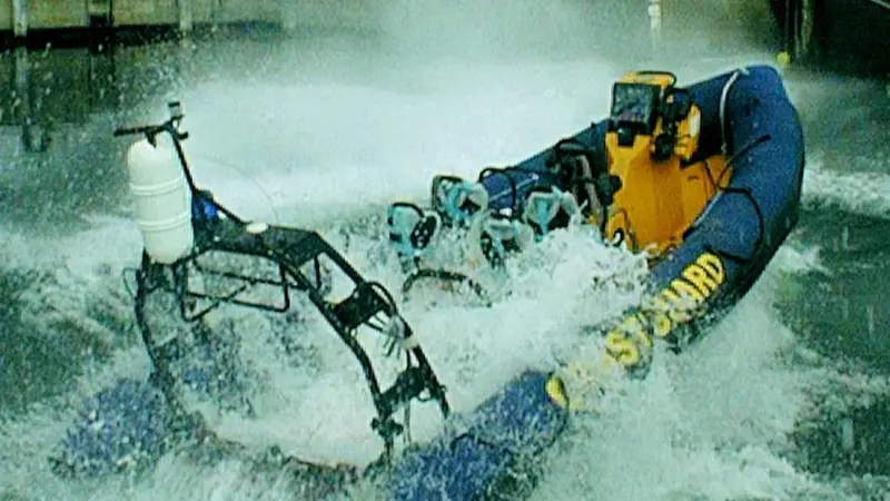 An Arctic 22 RIB undergoes drop testing.