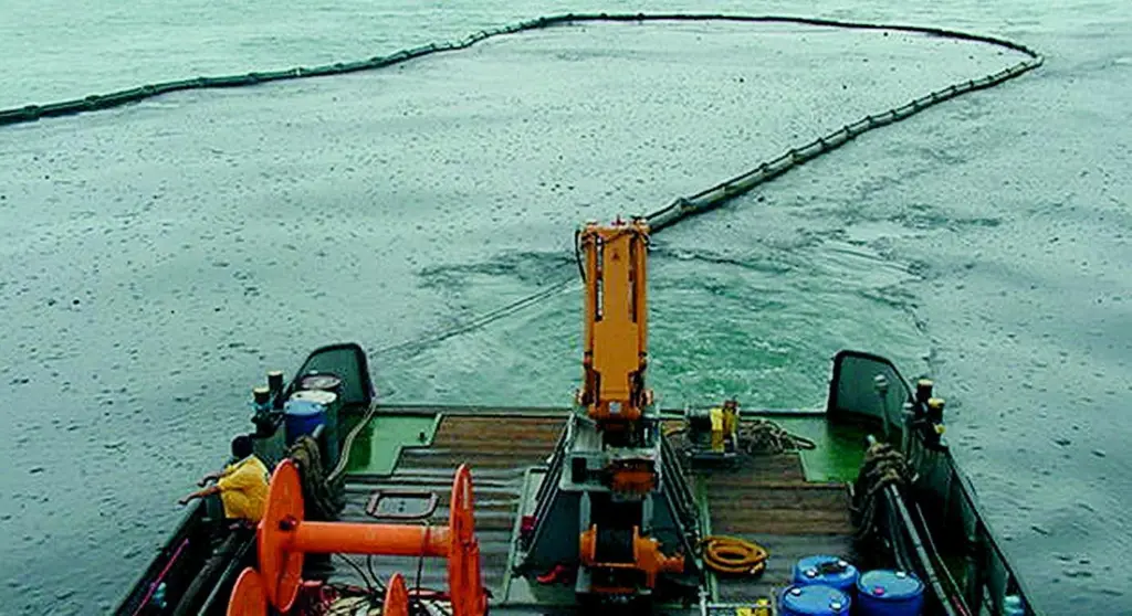Emergency teams from Ro-Clean Desmi deploy oil containment booms off the Spanish coast.