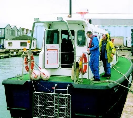 Halmatic engineers prepare to embark on sea trials off Portsmouth.