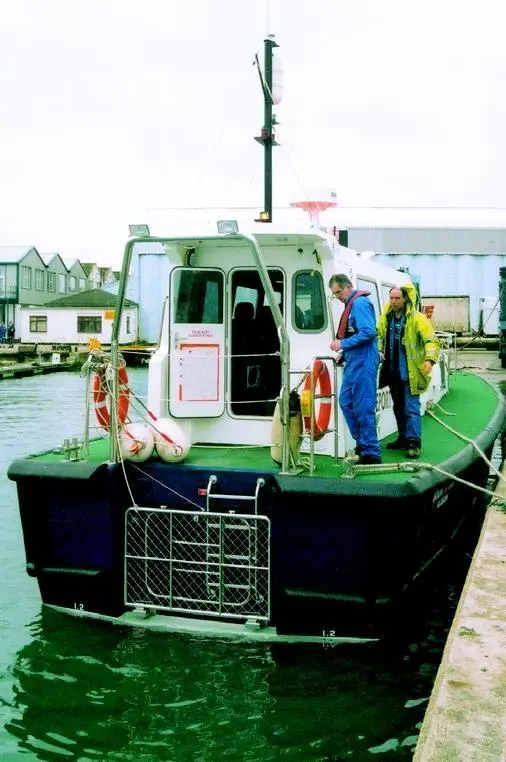Halmatic engineers prepare to embark on sea trials off Portsmouth.