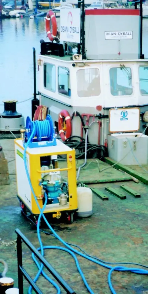 The portable Expresslube separator is seen cleaning the fuel on board Dean & Dyballs Buffalo in Poole Harbour last month.
