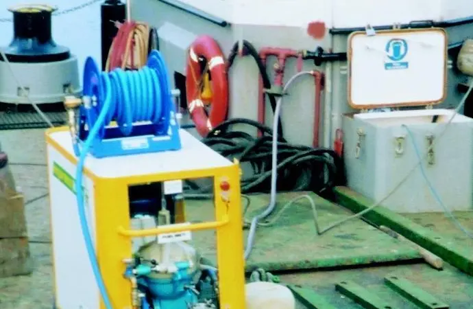 The portable Expresslube separator is seen cleaning the fuel on board Dean & Dyballs Buffalo in Poole Harbour last month.