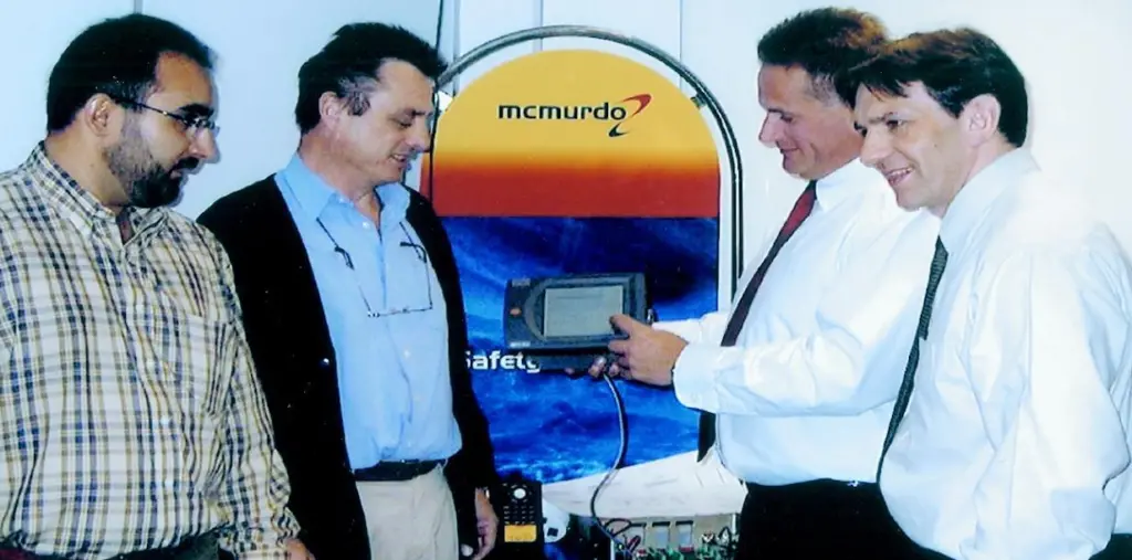 From left to right: Jose Manual Suarez and Steve Morris from McMurdo distributors RMI receive training on the MT1 UAIS from Paul Greensmith and Chris Harris at McMurdos Portsmouth head office.