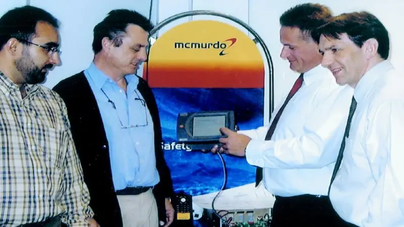 From left to right: Jose Manual Suarez and Steve Morris from McMurdo distributors RMI receive training on the MT1 UAIS from Paul Greensmith and Chris Harris at McMurdos Portsmouth head office.