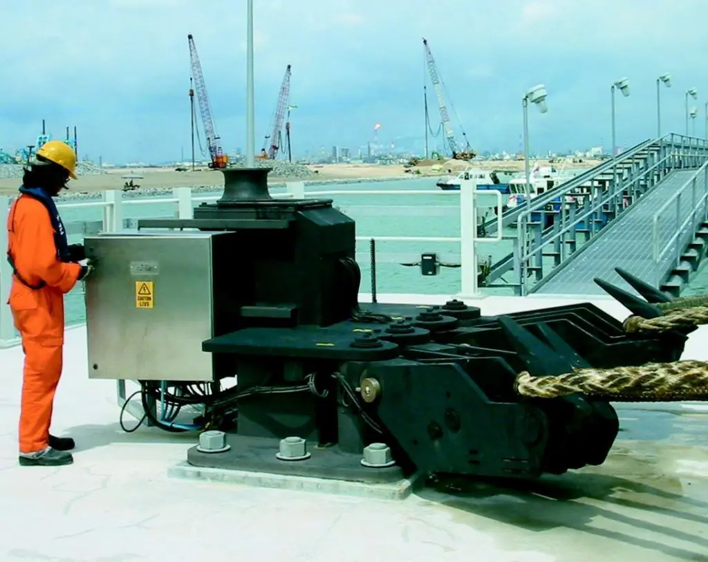 Two of the quick release mooring hooks at Jurong.