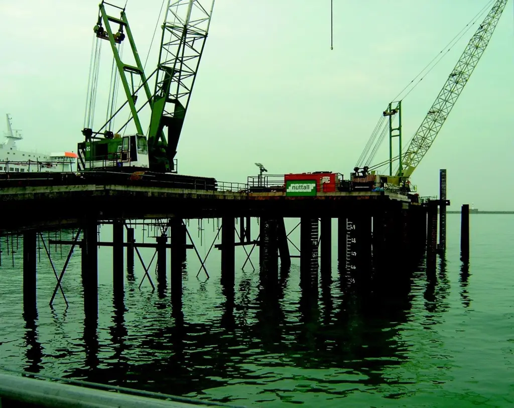 The temporary works structure for driving piles.