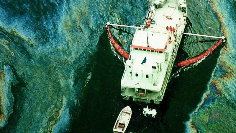 A Lamor 10,5m Landing Craft LC 10500 with Bow Collector, deployed in the Gulf of Finland.