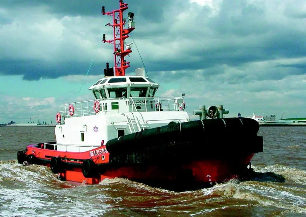 Tradesman is one of a pair of modern ASD tugs employed by SMS Towage Ltd.
