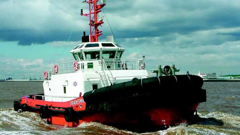 Tradesman is one of a pair of modern ASD tugs employed by SMS Towage Ltd.