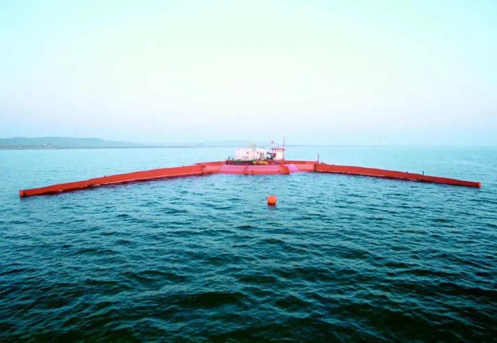 The Wave Dragon prototype is seen offshore in Nissum Bredding, Photo courtesy of Earth-Vision.