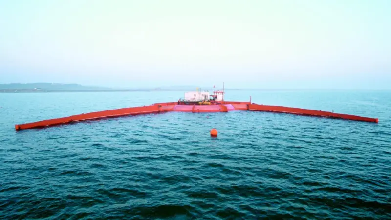 The Wave Dragon prototype is seen offshore in Nissum Bredding, Photo courtesy of Earth-Vision.