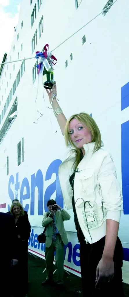 Georgina Ahern, the daughter of Irish Prime Minister Bertie Ahern, prepares to launch Stena Adventurer.