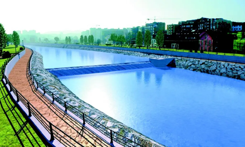 Before and after. This computer-generated image shows how the Ria Aviles will look when works are completed. The photo below was taken at the start of the project.