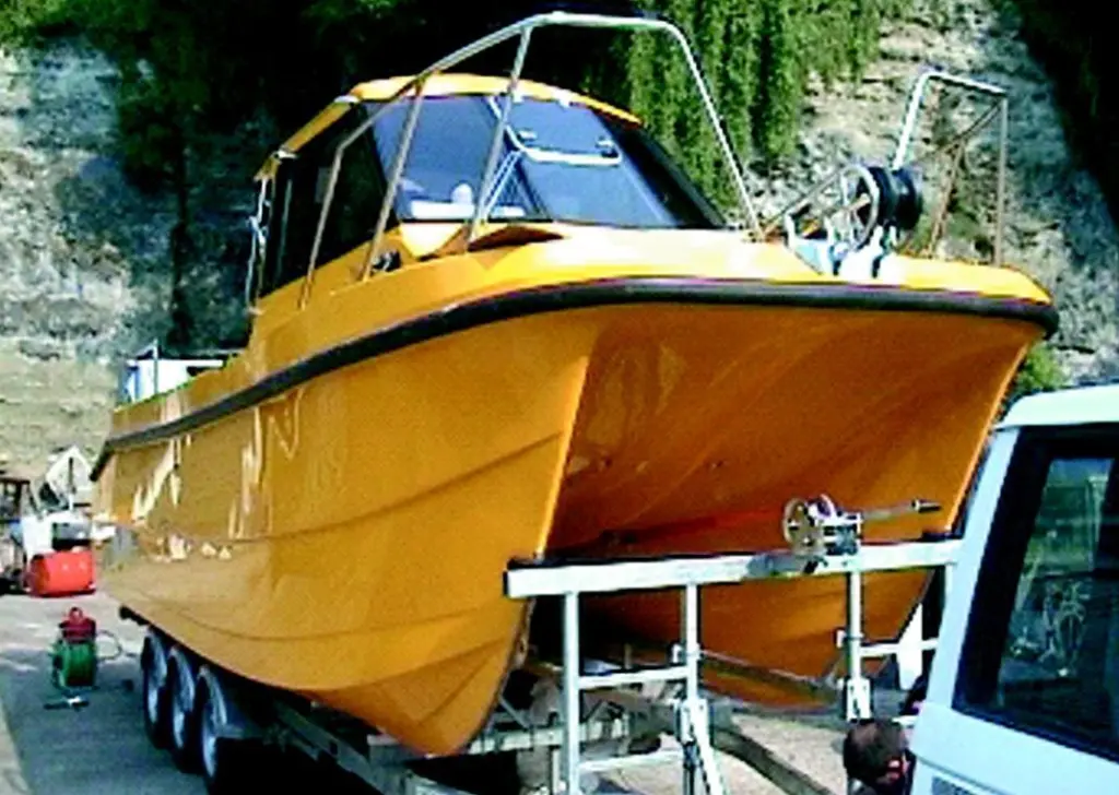 The first Cheetah 7.9m is seen on its custom-built trailer.