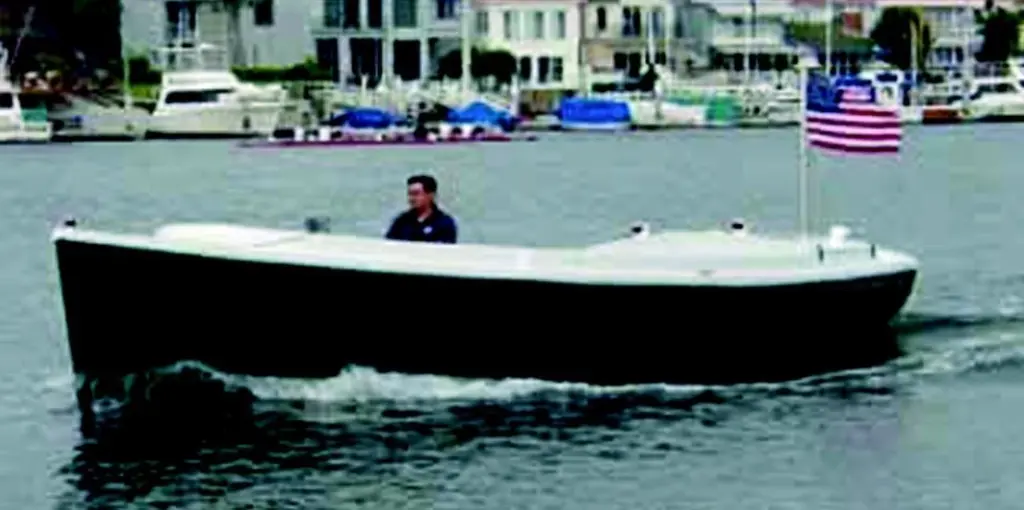 The hydrogen fuel cell powered water taxi underway in California.