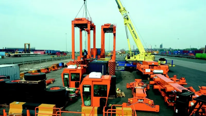 Assembly work underway on the Port of Liverpools new straddle carriers.