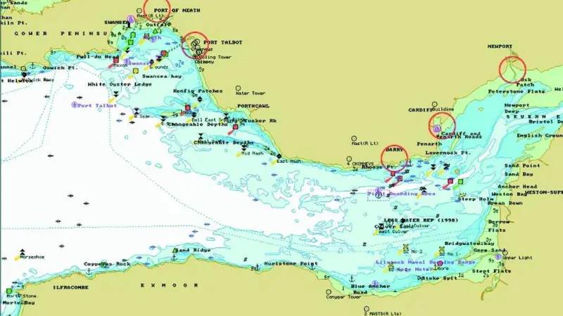 The five ABP South Wales ports circled will have a unified VTS s system, also linked to the Port of Bristol.