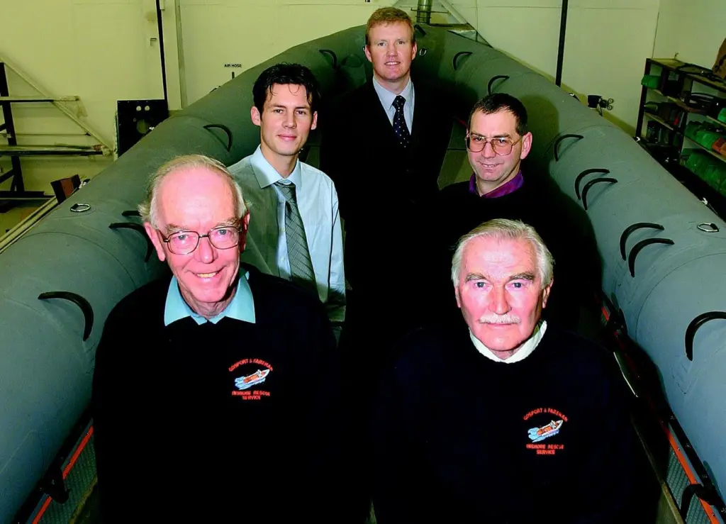 Hand over day at Halmatic. Clockwise from left are GAFIRS Treasurer John Martyn, Richard Featherstone and Andrew Hughes of Halmatic, GAFIRS Chairman Steve Hobbs and Project Manager Phil Barfield.