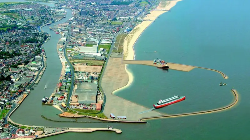 East Port Great Yarmouth hopes top obtain permission to go ahead with construction of the new harbour - shown here - later this year. Picture © Mike Page and EastPort 2002.