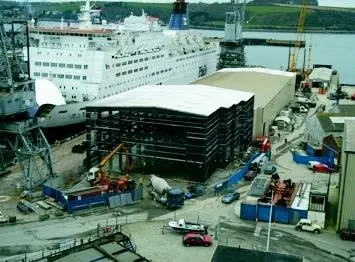 The converted dry-dock as seen from the castle at Falmouth.