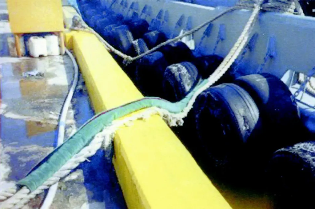 Actual photo showing overnight storm condition damage to a mooring rope. The rope protected with the Chafe-Pro was undamaged.