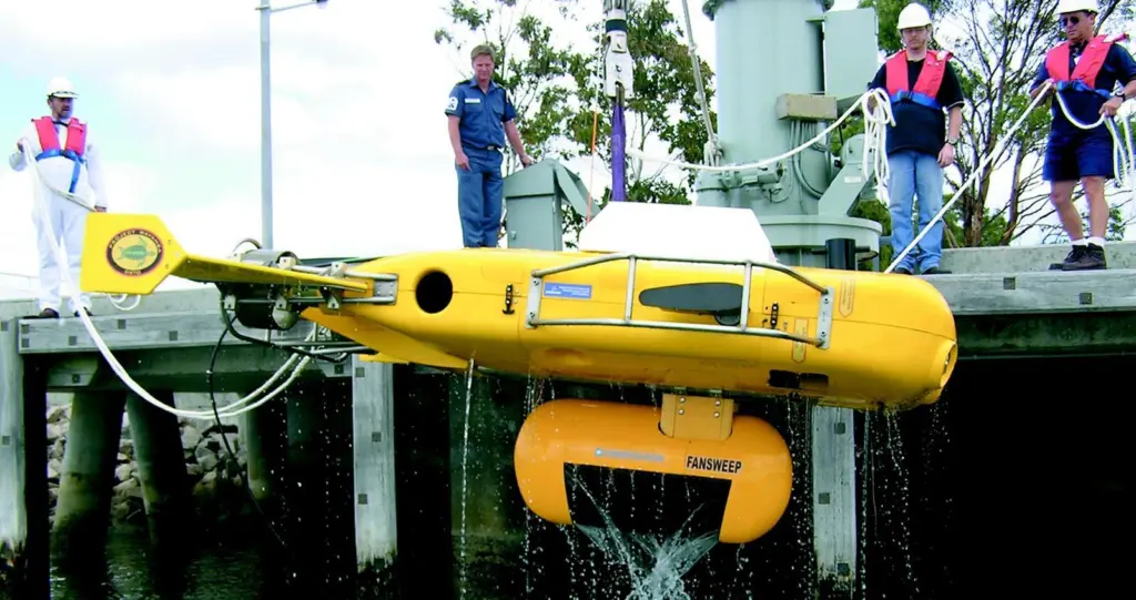 The Transducer element of Atlas multibeam system undergoing tests in Australia.