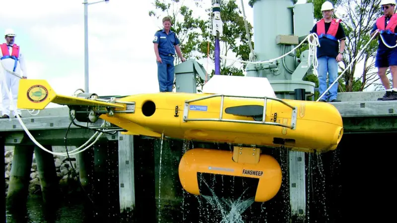 The Transducer element of Atlas multibeam system undergoing tests in Australia.